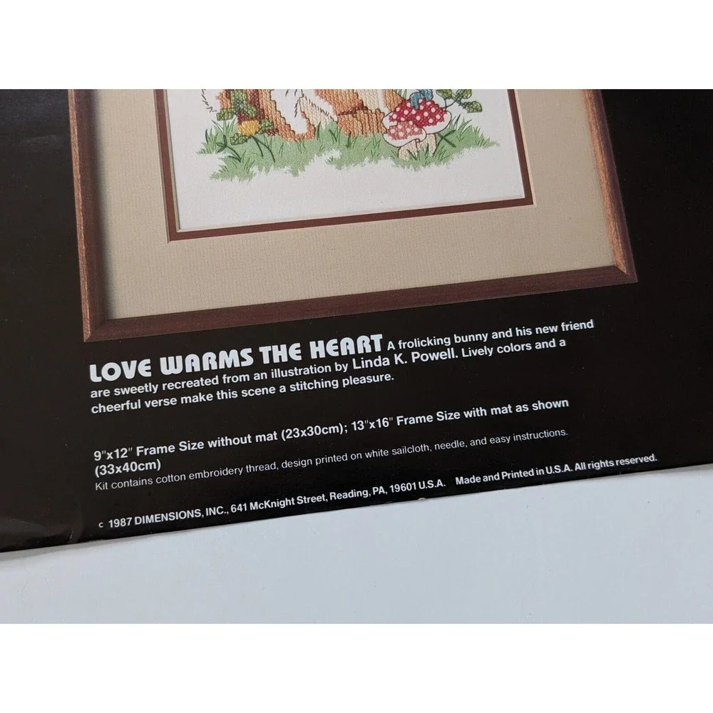 Vintage Stamped Cross Stitch Kit Love Warms the Heart Rabbit Butterfly‎ Mushroom